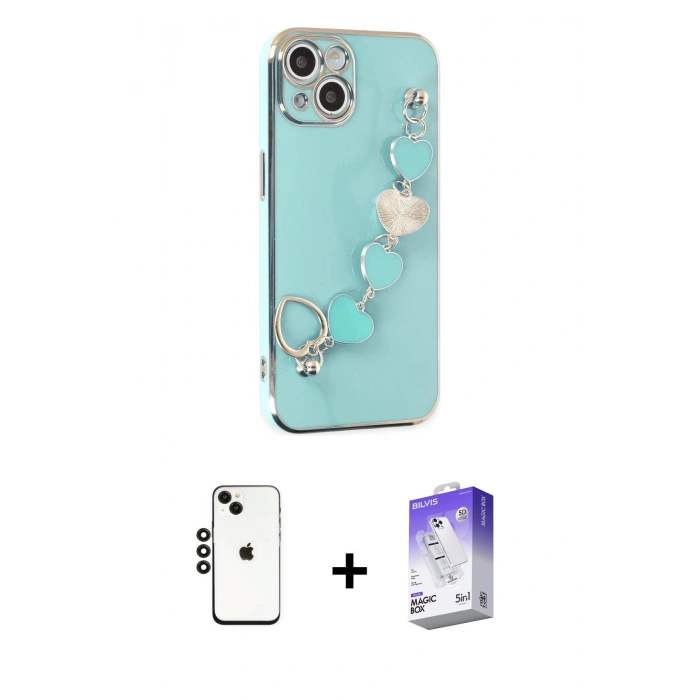 MARSİLYAN™- iPhone 14 Kılıf Nova Işık Prime - Siyah Bilvis 5in1 3D Magic Cam Ekran Koruyucu + Shine Kamera Lens - SH