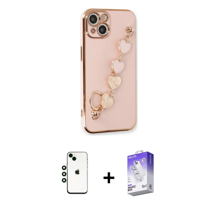 MARSİLYAN™- iPhone 14 Kılıf Nova Işık Prime - Siyah Bilvis 5in1 3D Magic Cam Ekran Koruyucu + Yeşil Shine Kamera Lens