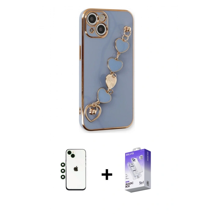 MARSİLYAN™- iPhone 14 Kılıf Nova Işık Prime - Siyah Bilvis 5in1 3D Magic Cam Ekran Koruyucu + Yeşil Shine Kamera Lens