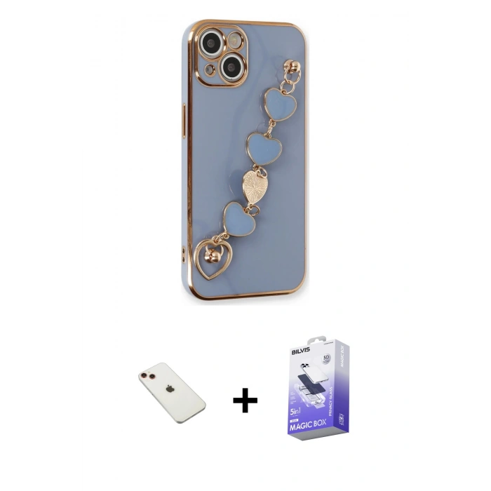 MARSİLYAN™- iPhone 14 Kılıf Nova Işık Prime - Siyah Bilvis 5in1 5D Magic Hayalet Cam Ekran Koruyucu + Diamond Kamera Lens - KI