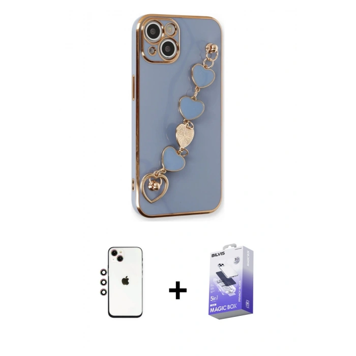 MARSİLYAN™- iPhone 14 Kılıf Nova Işık Prime - Siyah Bilvis 5in1 5D Magic Hayalet Cam Ekran Koruyucu + Shine Kamera Lens - GI