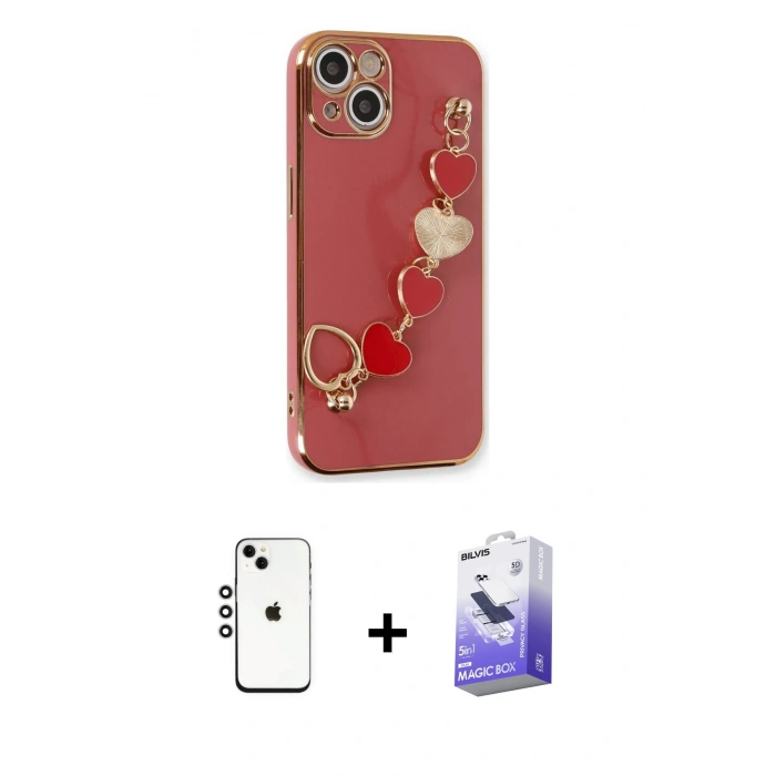 MARSİLYAN™- iPhone 14 Kılıf Nova Işık Prime - Siyah Bilvis 5in1 5D Magic Hayalet Cam Ekran Koruyucu + Shine Kamera Lens - GS