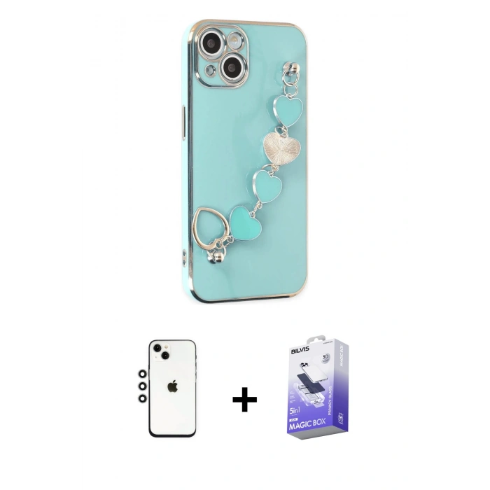 MARSİLYAN™- iPhone 14 Kılıf Nova Işık Prime - Siyah Bilvis 5in1 5D Magic Hayalet Cam Ekran Koruyucu + Shine Kamera Lens - GS
