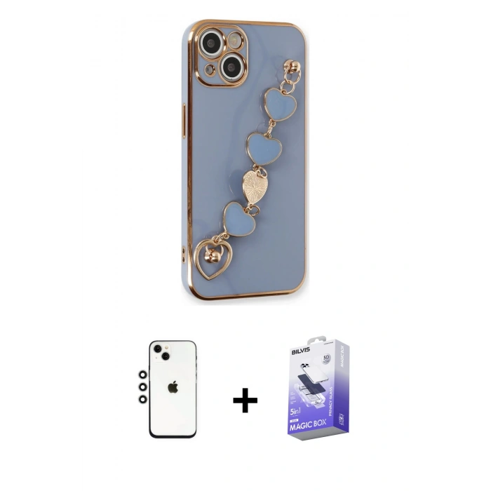 MARSİLYAN™- iPhone 14 Kılıf Nova Işık Prime - Siyah Bilvis 5in1 5D Magic Hayalet Cam Ekran Koruyucu + Shine Kamera Lens - GS