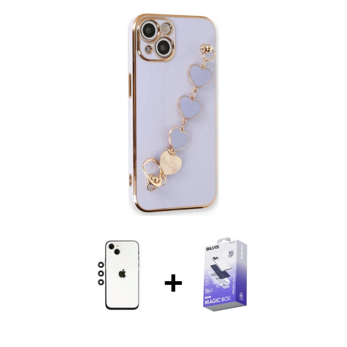 MARSİLYAN™- iPhone 14 Kılıf Nova Işık Prime - Siyah Bilvis 5in1 5D Magic Hayalet Cam Ekran Koruyucu + Shine Kamera Lens - GS