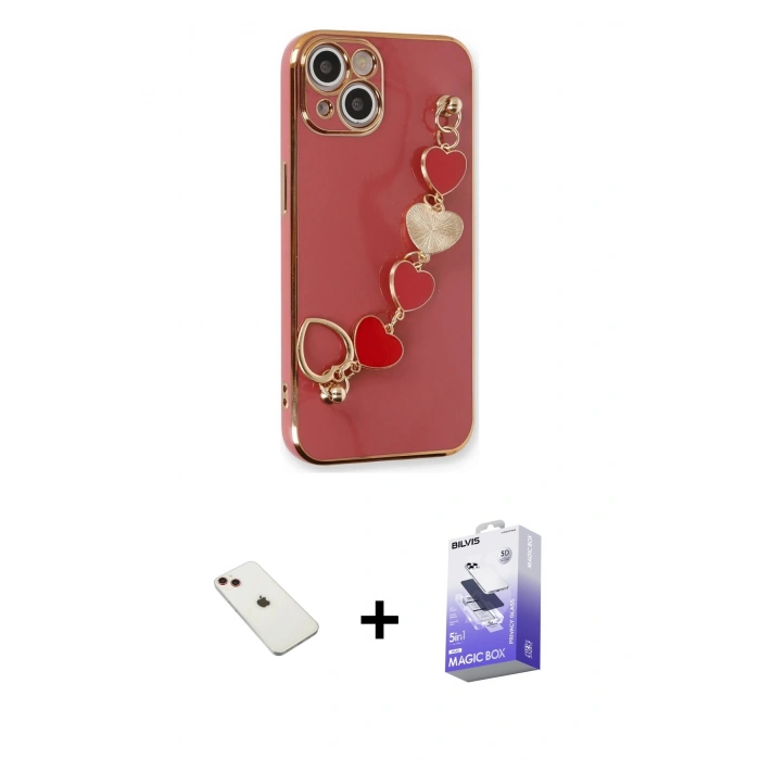 MARSİLYAN™- iPhone 14 Kılıf Nova Işık Prime - Siyah Bilvis 5in1 5D Magic Hayalet Cam Ekran Koruyucu + Diamond Kamera Lens - KI