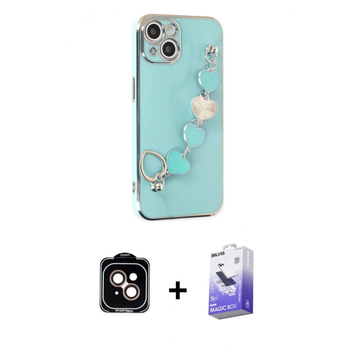 MARSİLYAN™- iPhone 14 Kılıf Nova Işık Prime - Siyah Bilvis 5in1 5D Magic Hayalet Cam Ekran Koruyucu + PVD Metal Kamera Lens - TU
