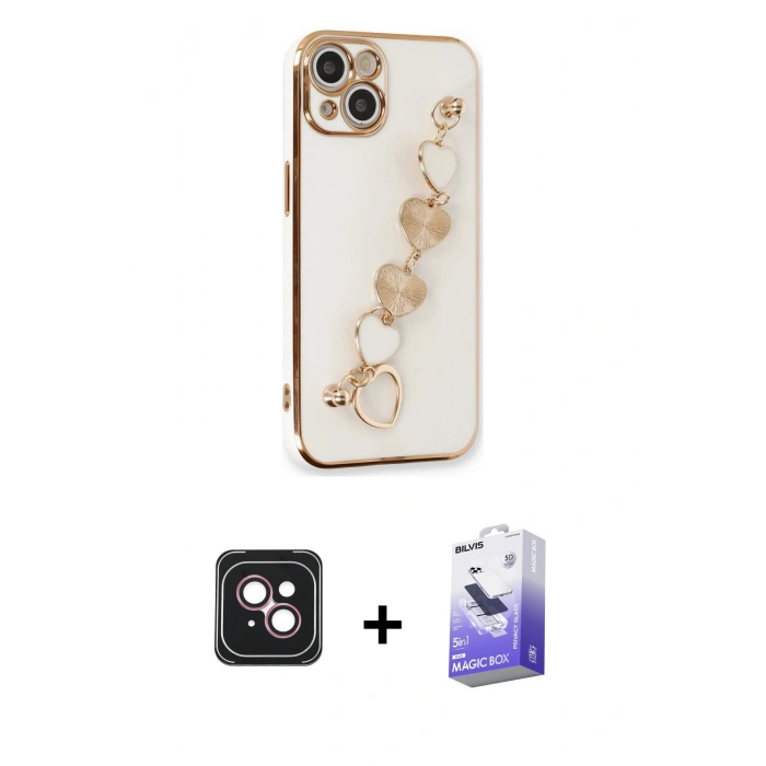 MARSİLYAN™- iPhone 14 Kılıf Nova Işık Prime - Siyah Bilvis 5in1 5D Magic Hayalet Cam Ekran Koruyucu + PVD Metal Kamera Lens - PE