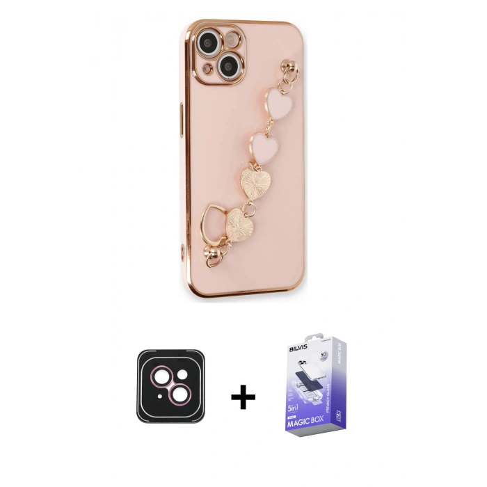 MARSİLYAN™- iPhone 14 Kılıf Nova Işık Prime - Siyah Bilvis 5in1 5D Magic Hayalet Cam Ekran Koruyucu + PVD Metal Kamera Lens - PE
