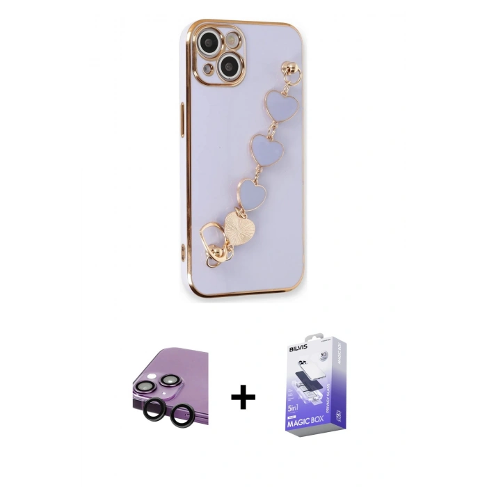 MARSİLYAN™- iPhone 14 Kılıf Nova Işık Prime - Siyah Bilvis 5in1 5D Magic Hayalet Cam Ekran Koruyucu + Raze Metal Kamera Lens - SH