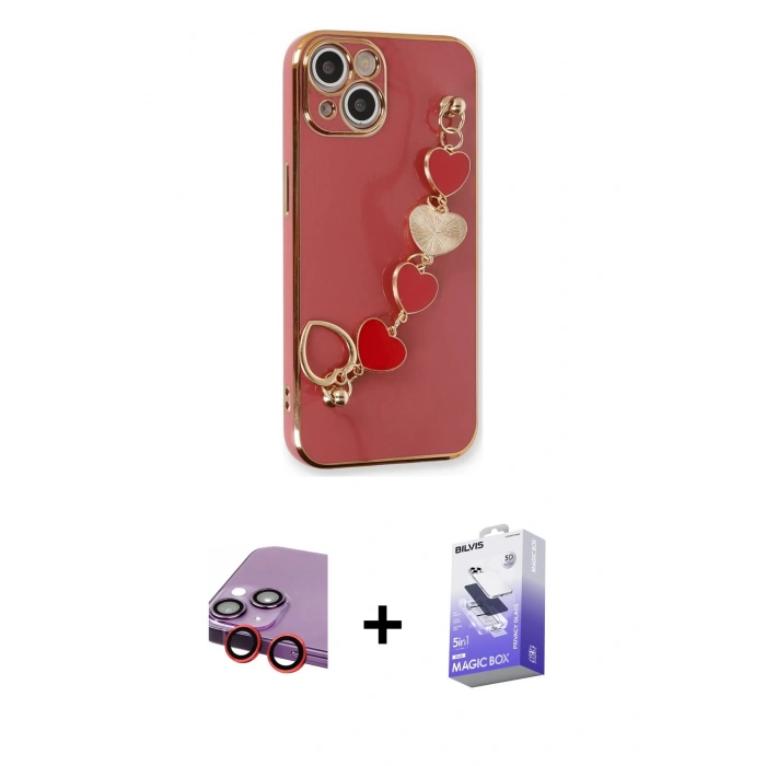 MARSİLYAN™- iPhone 14 Kılıf Nova Işık Prime - Siyah Bilvis 5in1 5D Magic Hayalet Cam Ekran Koruyucu + Raze Metal Kamera Lens - KI