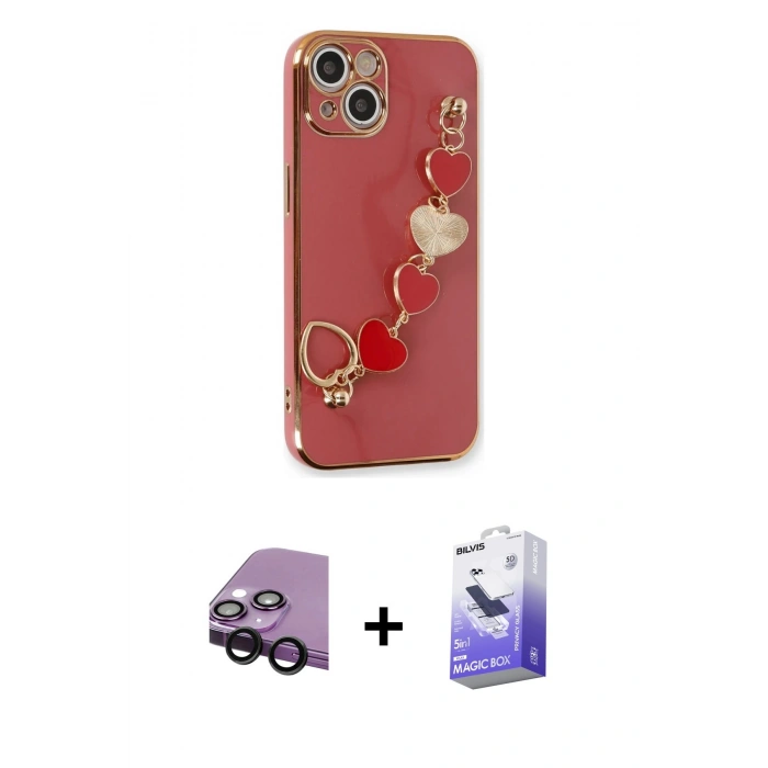 MARSİLYAN™- iPhone 14 Kılıf Nova Işık Prime - Siyah Bilvis 5in1 5D Magic Hayalet Cam Ekran Koruyucu + Raze Metal Kamera Lens - SH