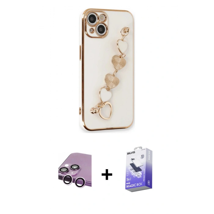 MARSİLYAN™- iPhone 14 Kılıf Nova Işık Prime - Siyah Bilvis 5in1 5D Magic Hayalet Cam Ekran Koruyucu + Raze Metal Kamera Lens - MR