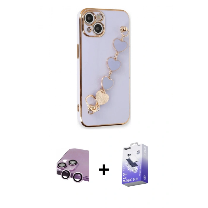 MARSİLYAN™- iPhone 14 Kılıf Nova Işık Prime - Siyah Bilvis 5in1 5D Magic Hayalet Cam Ekran Koruyucu + Raze Metal Kamera Lens - MR