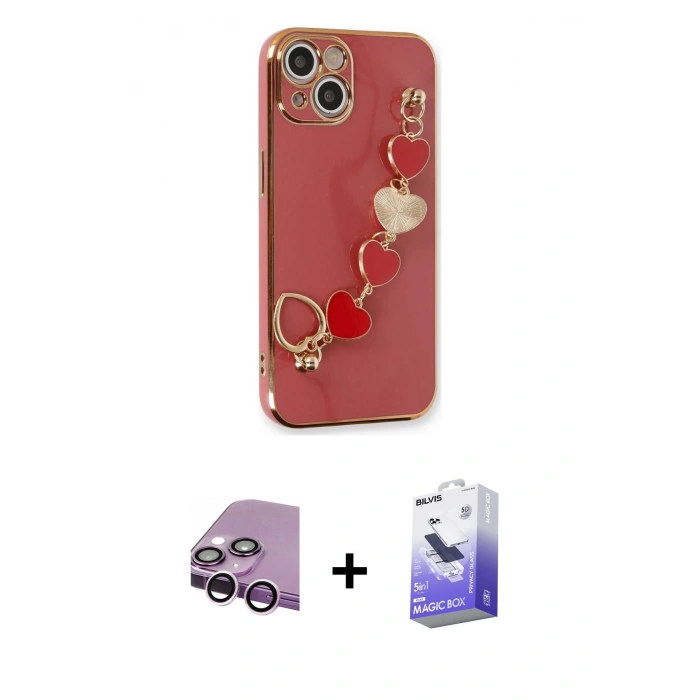 MARSİLYAN™- iPhone 14 Kılıf Nova Işık Prime - Siyah Bilvis 5in1 5D Magic Hayalet Cam Ekran Koruyucu + Raze Metal Kamera Lens - MR