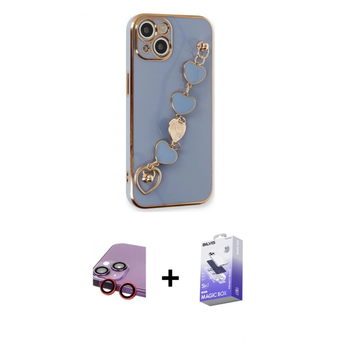 MARSİLYAN™- iPhone 14 Kılıf Nova Işık Prime - Siyah Bilvis 5in1 5D Magic Hayalet Cam Ekran Koruyucu + Raze Metal Kamera Lens - KI