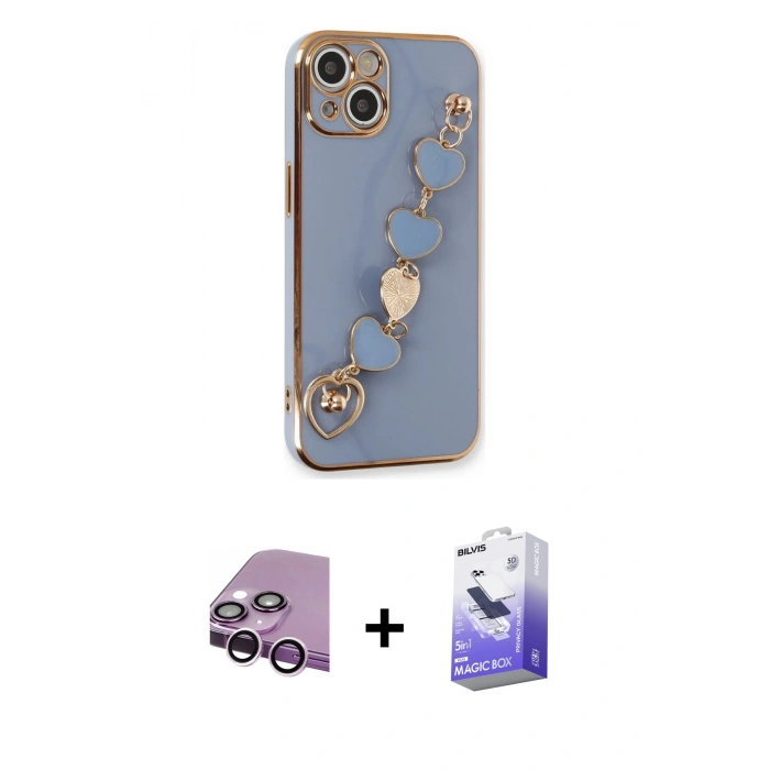 MARSİLYAN™- iPhone 14 Kılıf Nova Işık Prime - Siyah Bilvis 5in1 5D Magic Hayalet Cam Ekran Koruyucu + Raze Metal Kamera Lens - MR