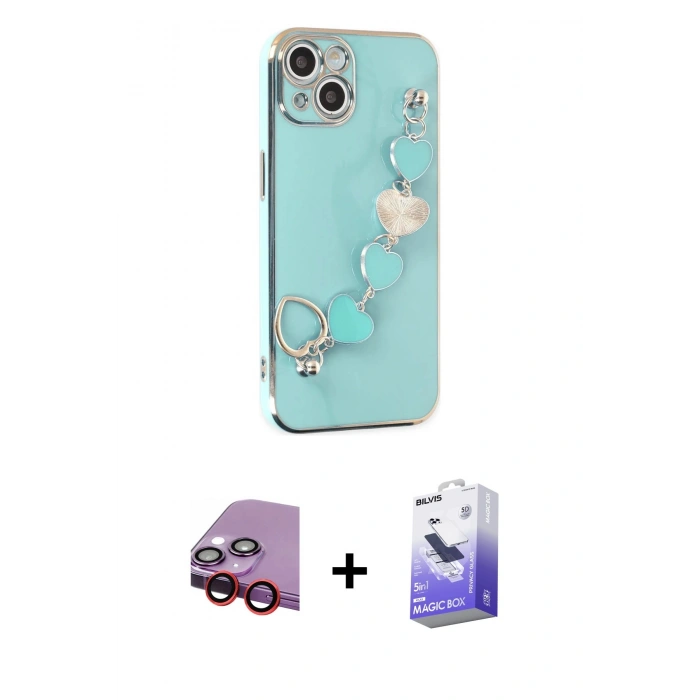 MARSİLYAN™- iPhone 14 Kılıf Nova Işık Prime - Siyah Bilvis 5in1 5D Magic Hayalet Cam Ekran Koruyucu + Raze Metal Kamera Lens - KI