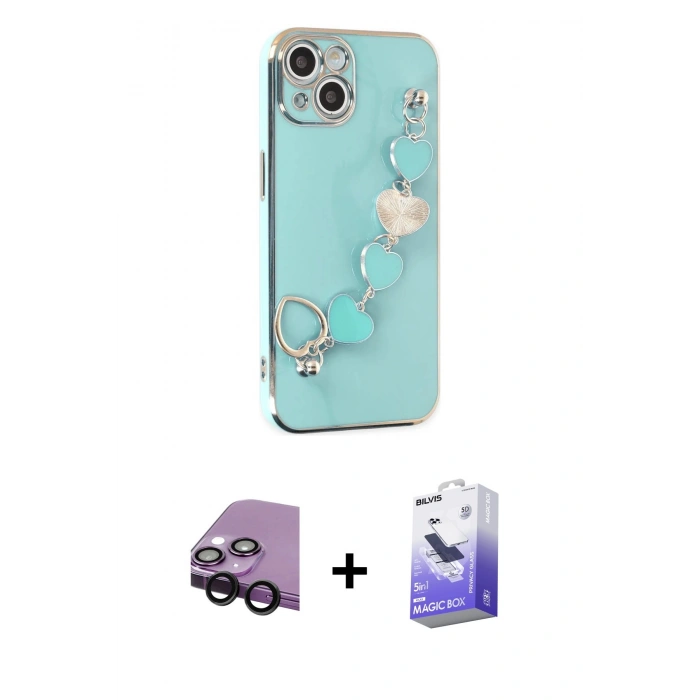 MARSİLYAN™- iPhone 14 Kılıf Nova Işık Prime - Siyah Bilvis 5in1 5D Magic Hayalet Cam Ekran Koruyucu + Raze Metal Kamera Lens - SH