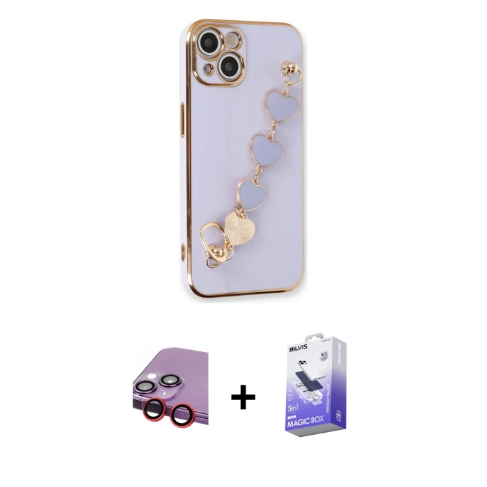 MARSİLYAN™- iPhone 14 Kılıf Nova Işık Prime - Siyah Bilvis 5in1 5D Magic Hayalet Cam Ekran Koruyucu + Raze Metal Kamera Lens - KI