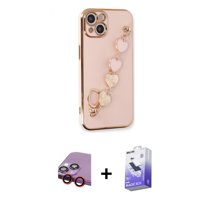 MARSİLYAN™- iPhone 14 Kılıf Nova Işık Prime - Siyah Bilvis 5in1 5D Magic Hayalet Cam Ekran Koruyucu + Raze Metal Kamera Lens - KI