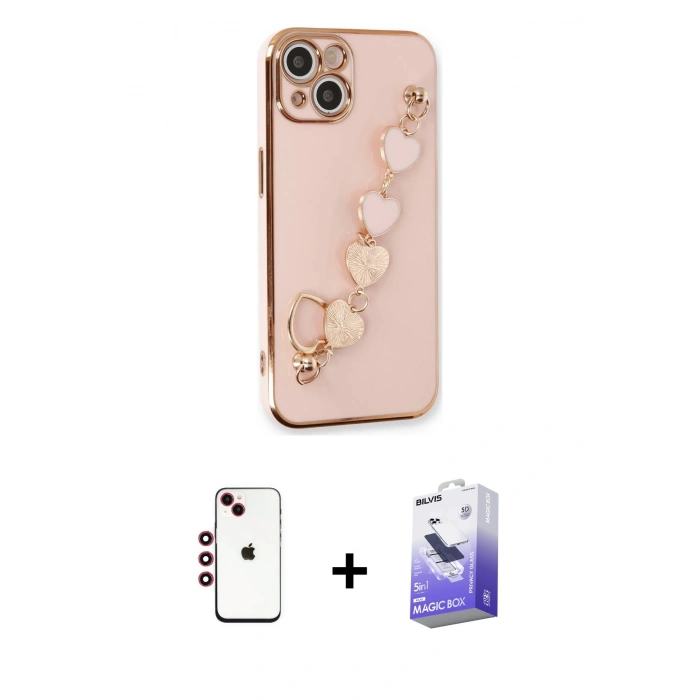 MARSİLYAN™- iPhone 14 Kılıf Nova Işık Prime - Siyah Bilvis 5in1 5D Magic Hayalet Cam Ekran Koruyucu + Shine Kamera Lens - KI