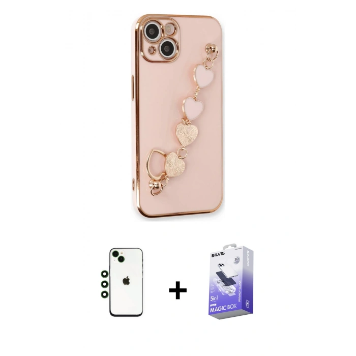 MARSİLYAN™- iPhone 14 Kılıf Nova Işık Prime - Siyah Bilvis 5in1 5D Magic Hayalet Cam Ekran Koruyucu + Shine Kamera Lens - YL