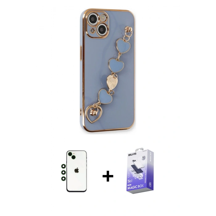 MARSİLYAN™- iPhone 14 Kılıf Nova Işık Prime - Siyah Bilvis 5in1 5D Magic Hayalet Cam Ekran Koruyucu + Shine Kamera Lens - YL