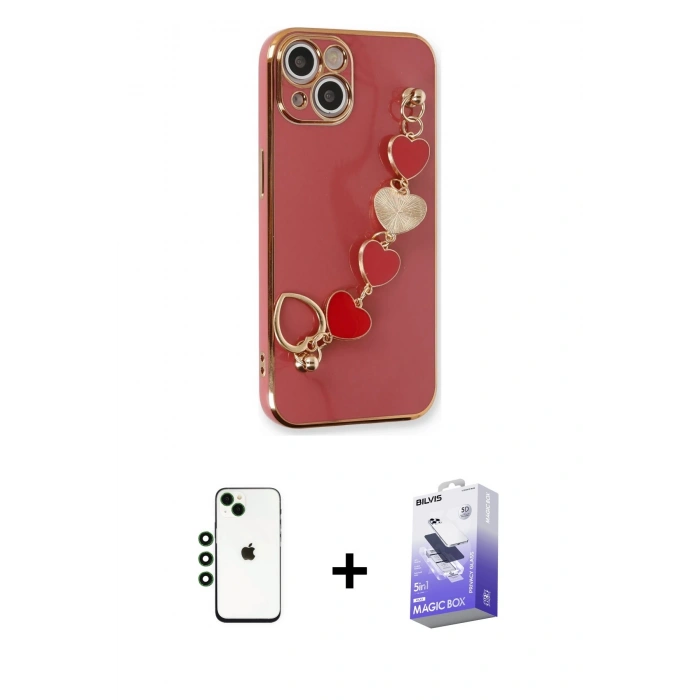MARSİLYAN™- iPhone 14 Kılıf Nova Işık Prime - Siyah Bilvis 5in1 5D Magic Hayalet Cam Ekran Koruyucu + Shine Kamera Lens - YL