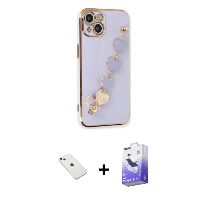 MARSİLYAN™- iPhone 14 Kılıf Nova Işık Prime - Siyah Bilvis 5in1 5D Magic Hayalet Cam Ekran Koruyucu + Sierra Blue Diamond Kamera Lens