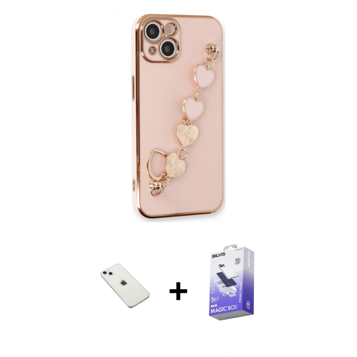 MARSİLYAN™- iPhone 14 Kılıf Nova Işık Prime - Siyah Bilvis 5in1 5D Magic Hayalet Cam Ekran Koruyucu + Sierra Blue Diamond Kamera Lens
