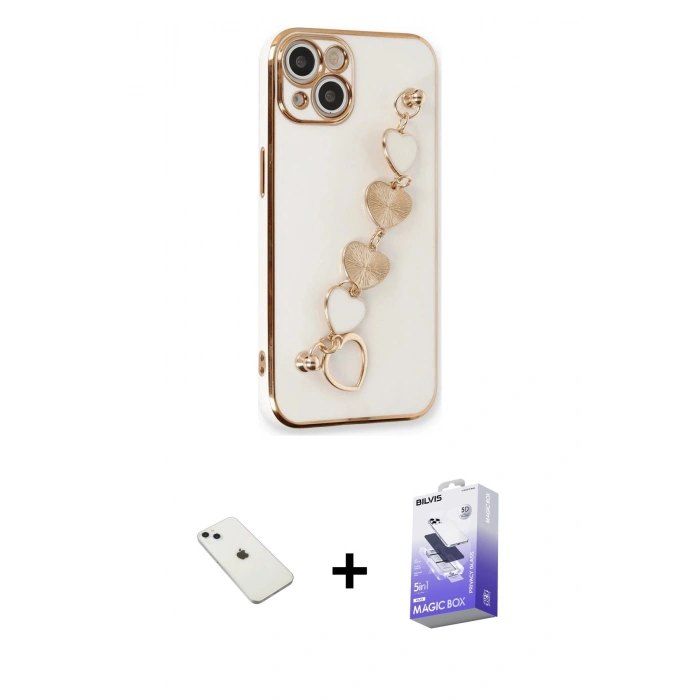MARSİLYAN™- iPhone 14 Kılıf Nova Işık Prime - Siyah Bilvis 5in1 5D Magic Hayalet Cam Ekran Koruyucu + Sierra Blue Diamond Kamera Lens