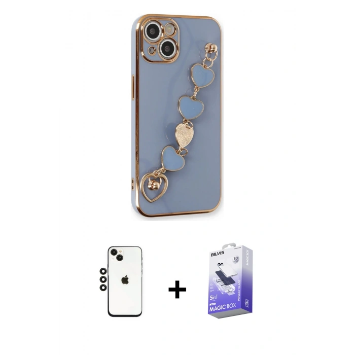 MARSİLYAN™- iPhone 14 Kılıf Nova Işık Prime - Siyah Bilvis 5in1 5D Magic Hayalet Cam Ekran Koruyucu + Shine Kamera Lens - SH