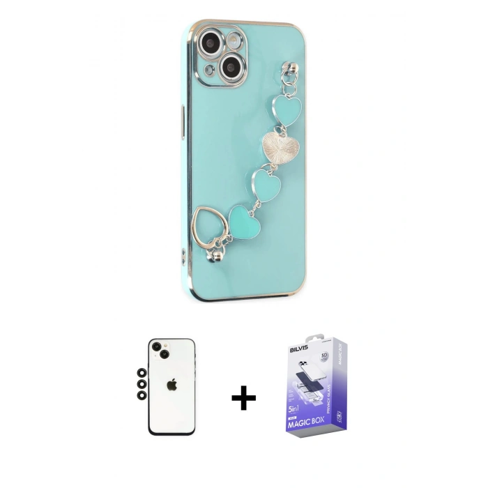 MARSİLYAN™- iPhone 14 Kılıf Nova Işık Prime - Siyah Bilvis 5in1 5D Magic Hayalet Cam Ekran Koruyucu + Shine Kamera Lens - SH