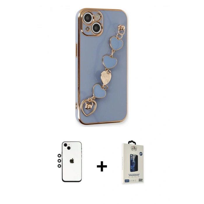 MARSİLYAN™- iPhone 14 Kılıf Nova Işık Prime - Siyah Bilvis Hayalet Cam Ekran Koruyucu + Shine Kamera Lens - GS