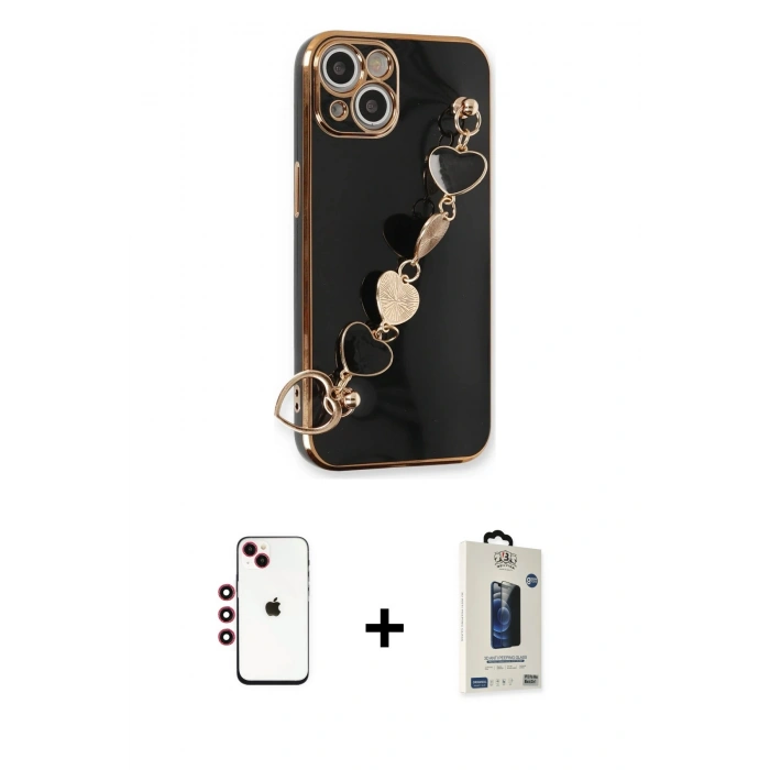 MARSİLYAN™- iPhone 14 Kılıf Nova Işık Prime - Siyah Bilvis Hayalet Cam Ekran Koruyucu + Shine Kamera Lens - KI