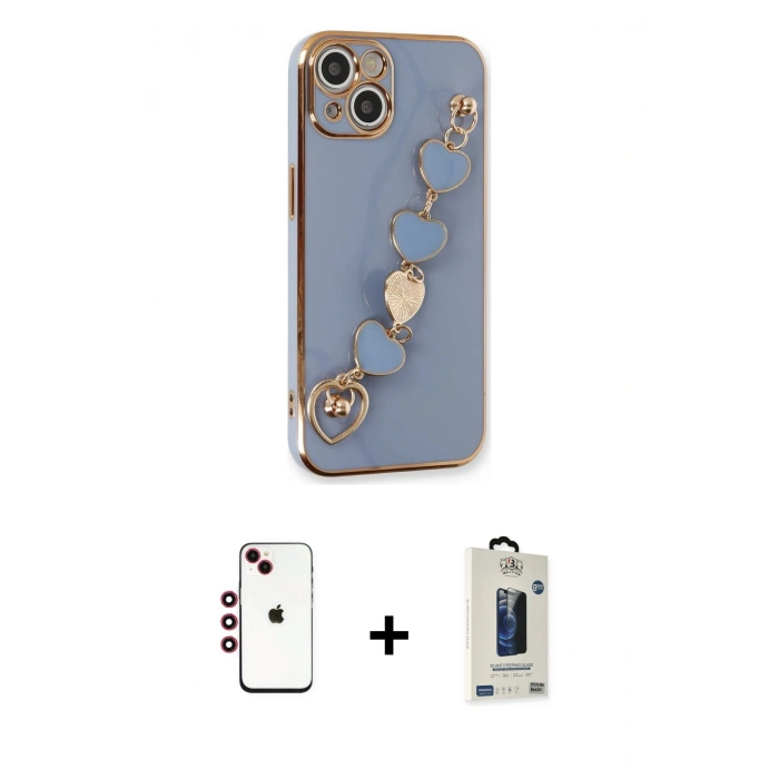 MARSİLYAN™- iPhone 14 Kılıf Nova Işık Prime - Siyah Bilvis Hayalet Cam Ekran Koruyucu + Shine Kamera Lens - KI