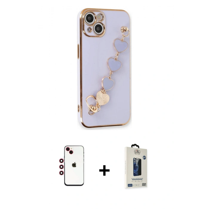 MARSİLYAN™- iPhone 14 Kılıf Nova Işık Prime - Siyah Bilvis Hayalet Cam Ekran Koruyucu + Shine Kamera Lens - KI
