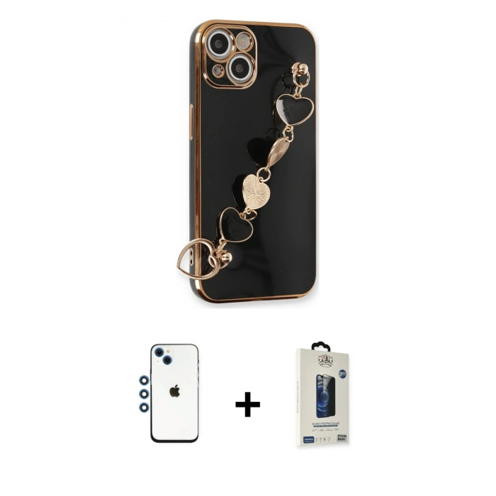MARSİLYAN™- iPhone 14 Kılıf Nova Işık Prime - Siyah Bilvis Hayalet Cam Ekran Koruyucu + Shine Kamera Lens - MI