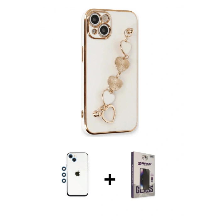 MARSİLYAN™- iPhone 14 Kılıf Nova Işık Prime - Siyah Bilvis Hayalet Cam Ekran Koruyucu + Shine Kamera Lens - MI