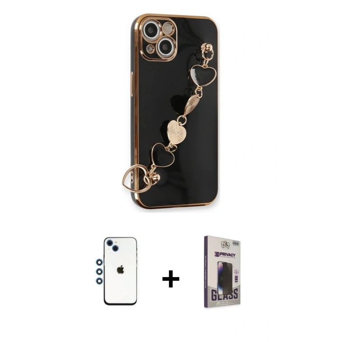 MARSİLYAN™- iPhone 14 Kılıf Nova Işık Prime - Siyah Bilvis Hayalet Cam Ekran Koruyucu + Shine Kamera Lens - MI