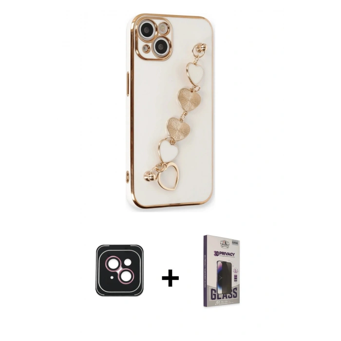 MARSİLYAN™- iPhone 14 Kılıf Nova Işık Prime - Siyah Bilvis Hayalet Cam Ekran Koruyucu + PVD Metal Kamera Lens - PE