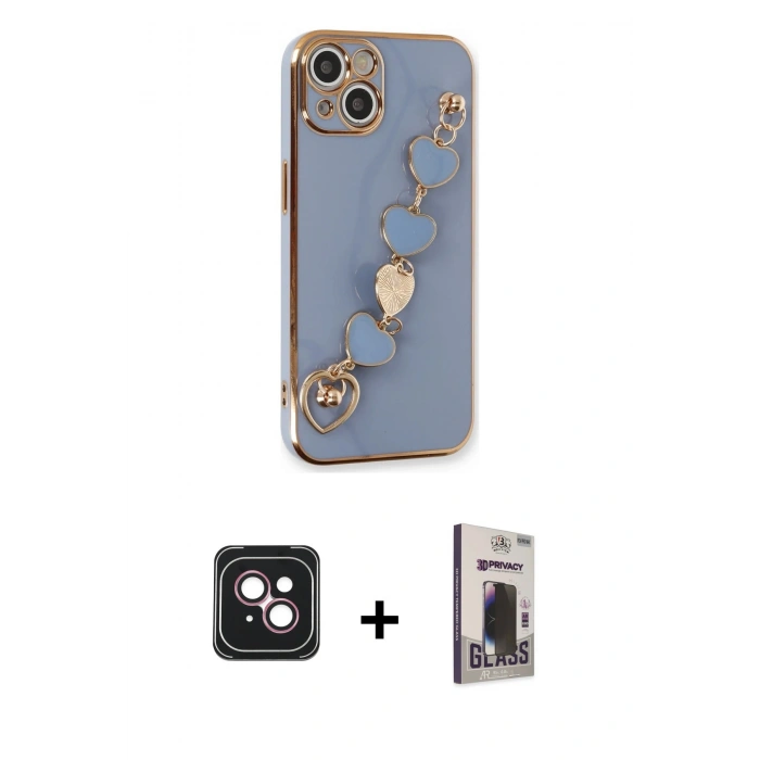 MARSİLYAN™- iPhone 14 Kılıf Nova Işık Prime - Siyah Bilvis Hayalet Cam Ekran Koruyucu + PVD Metal Kamera Lens - PE