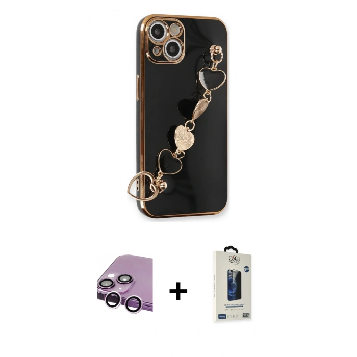 MARSİLYAN™- iPhone 14 Kılıf Nova Işık Prime - Siyah Bilvis Hayalet Cam Ekran Koruyucu + Raze Metal Kamera Lens - MR