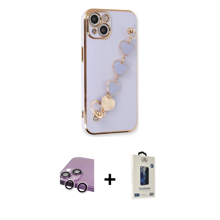 MARSİLYAN™- iPhone 14 Kılıf Nova Işık Prime - Siyah Bilvis Hayalet Cam Ekran Koruyucu + Raze Metal Kamera Lens - MR