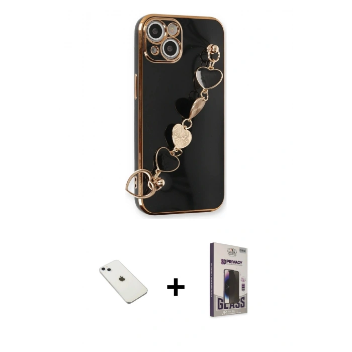 MARSİLYAN™- iPhone 14 Kılıf Nova Işık Prime - Siyah Bilvis Hayalet Cam Ekran Koruyucu + Diamond Kamera Lens - SABE