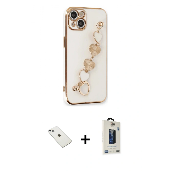 MARSİLYAN™- iPhone 14 Kılıf Nova Işık Prime - Siyah Bilvis Hayalet Cam Ekran Koruyucu + Sierra Blue Diamond Kamera Lens