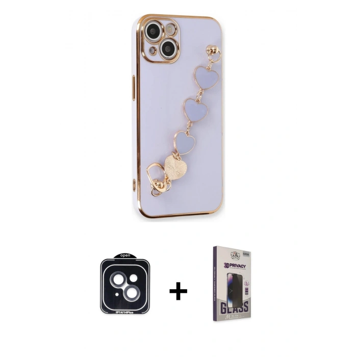 MARSİLYAN™- iPhone 14 Kılıf Nova Işık Prime - Siyah Bilvis Hayalet Cam Ekran Koruyucu + PVD Metal Kamera Lens - SH