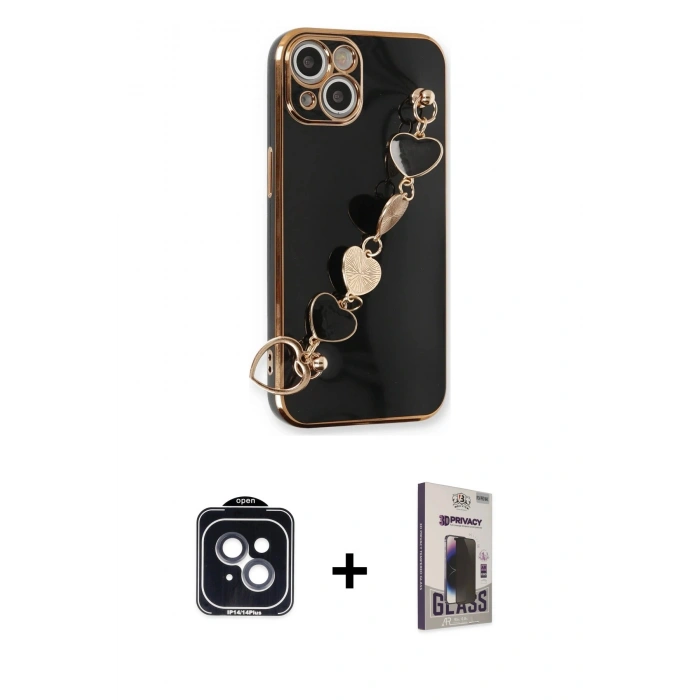 MARSİLYAN™- iPhone 14 Kılıf Nova Işık Prime - Siyah Bilvis Hayalet Cam Ekran Koruyucu + PVD Metal Kamera Lens - SH