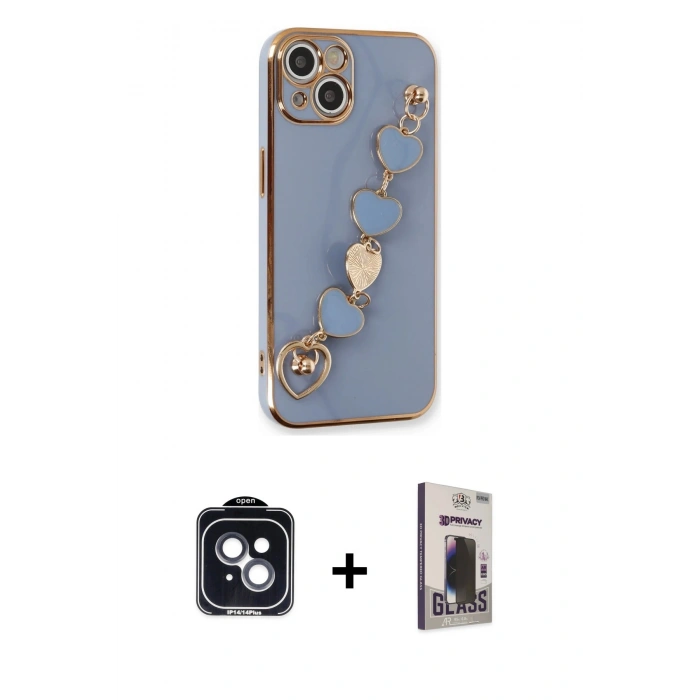 MARSİLYAN™- iPhone 14 Kılıf Nova Işık Prime - Siyah Bilvis Hayalet Cam Ekran Koruyucu + PVD Metal Kamera Lens - SH